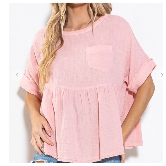 36 Boho Oversized Gauze Short Sleeve Top - Picture 5 of 5